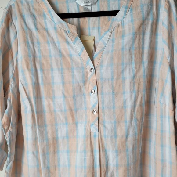 CJ Banks Plaid V-Neck Popover Blouse - Picture 7 of 10